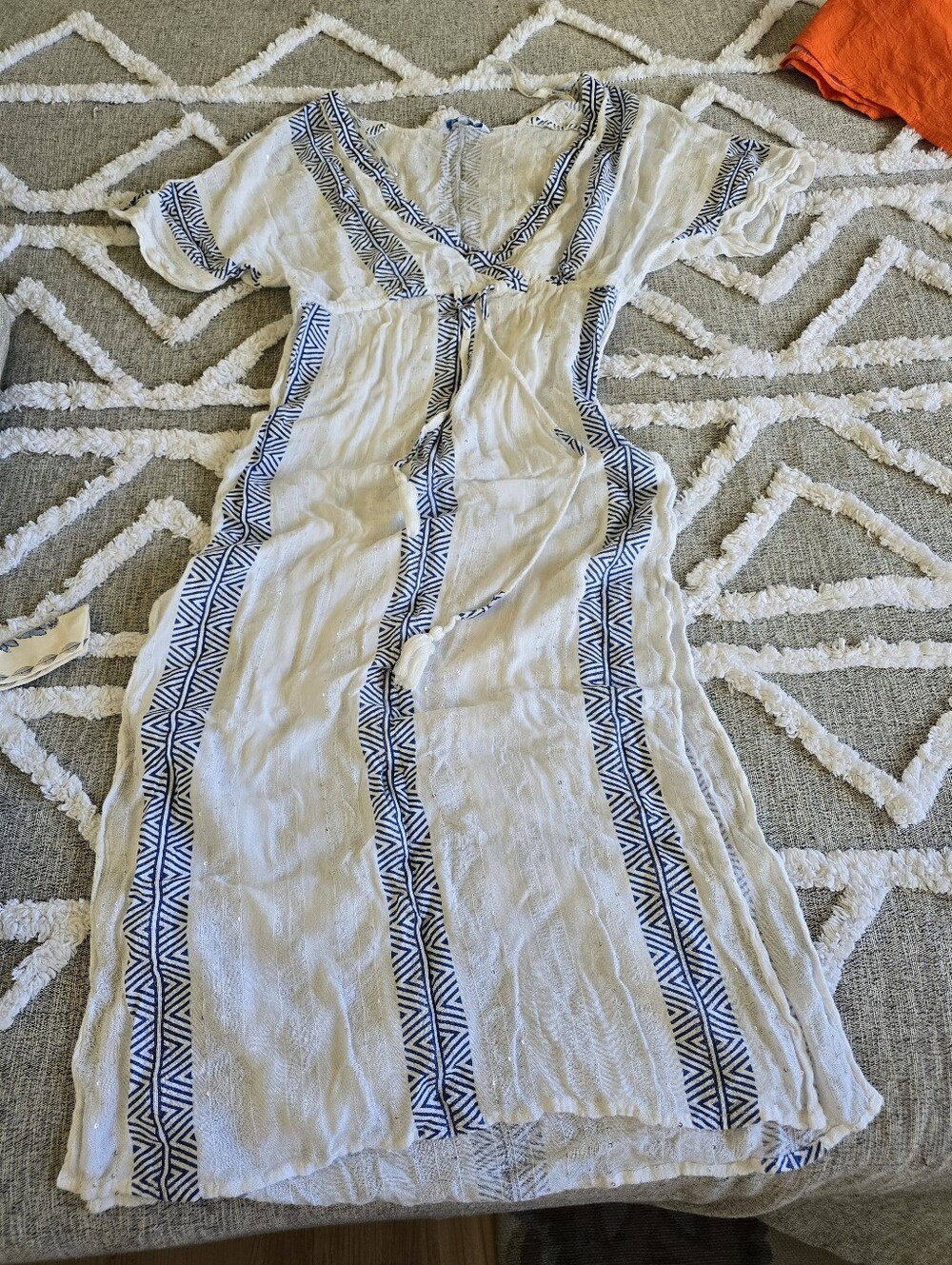 blue island White Swimsuit Cover with Navy Geometric Print - Picture 4 of 4